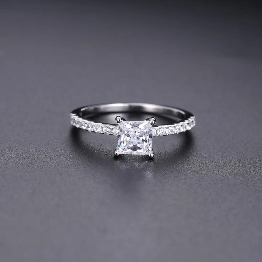 Choosen Jewelry: 1.49Ct CZ Engagement Ring - 925 Sterling Silver, Square Cut, Trendy Women's Wedding Band