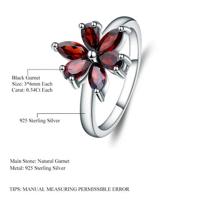 14K White Gold Plated Garnet Flower Ring - Choosen Jewelry Romantic Engagement Ring