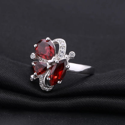 Natural Red Garnet Flower Ring in Sterling Silver - Choosen Jewelry