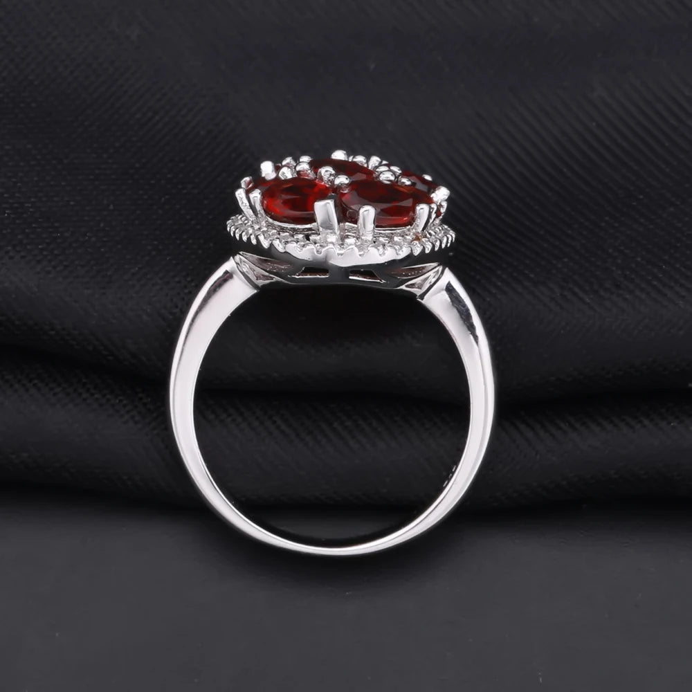 925 Sterling Silver Red Garnet Flower Engagement Ring | Choosen Jewelry