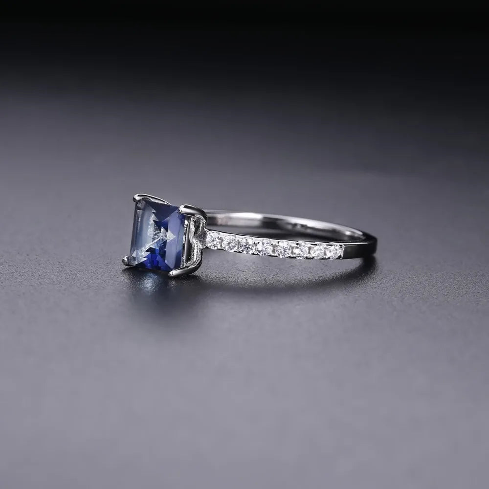 1.09Ct Iolite Blue Mystic Quartz Princess Ring - Sterling Silver Engagement Jewelry by Choosen