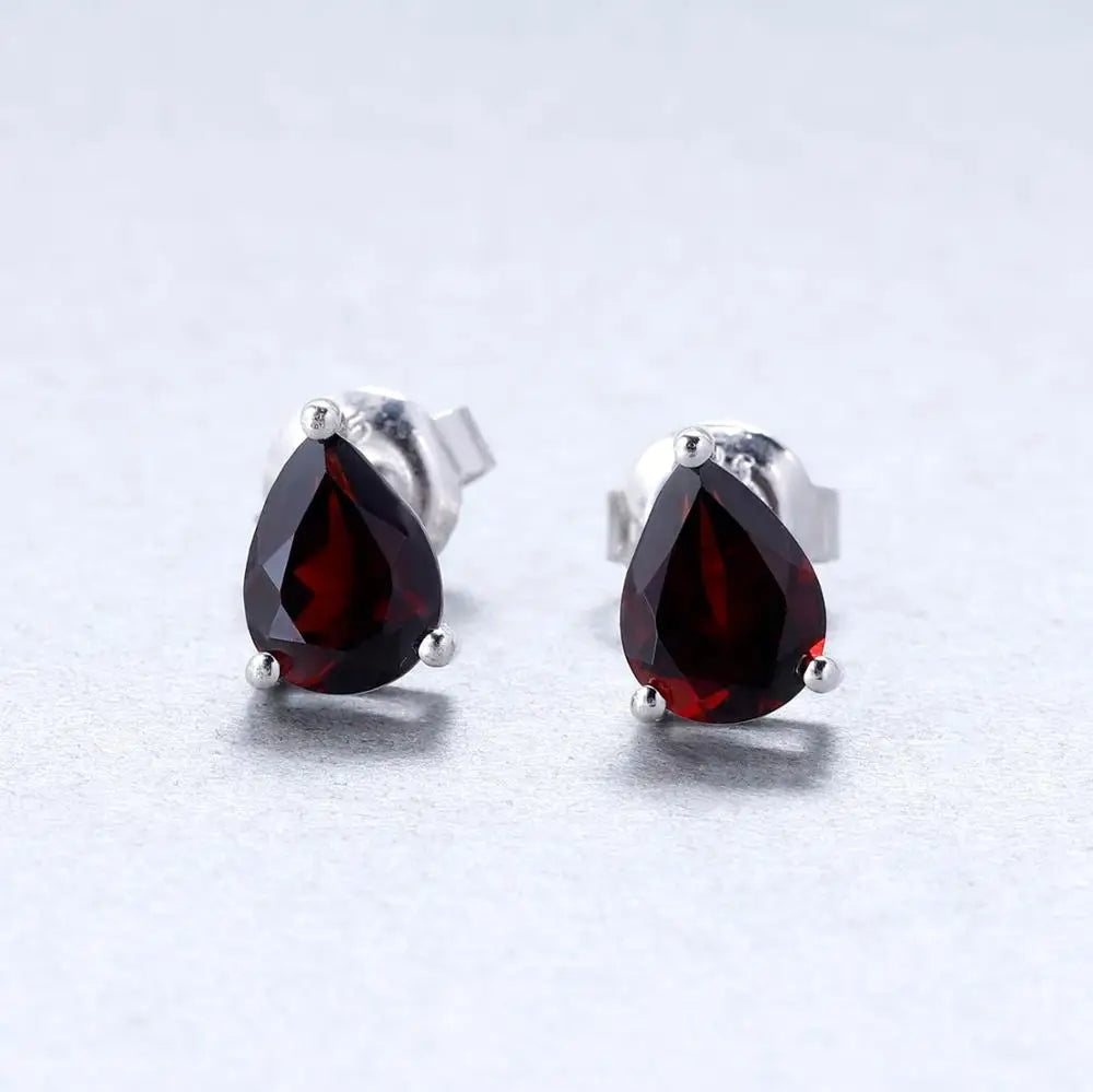 Natural Red Garnet Stud Earrings in 925 Sterling Silver - Choosen Jewelry