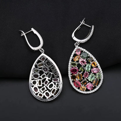 Colorful Tourmaline Drop Earrings in 925 Sterling Silver | Choosen Jewelry