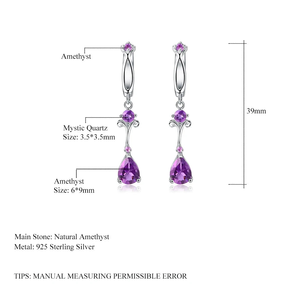 Vintage Purple Amethyst Drop Earrings - 925 Sterling Silver Flower Design by Choosen Jewelry