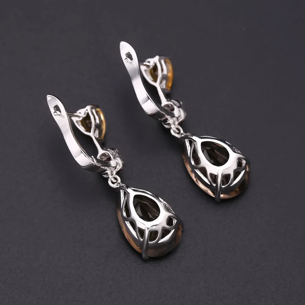 10.44Ct Smoky Quartz Citrine Garnet Drop Earrings | Choosen Jewelry 925 Sterling Silver Wedding Fine Jewelry