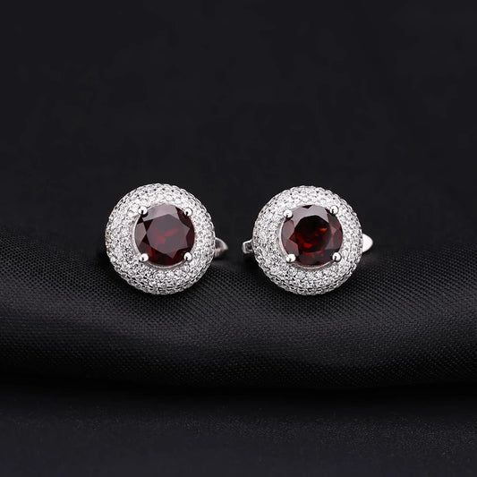 4.73Ct Round Red Garnet Stud Earrings | Sterling Silver Wedding Jewelry | Choosen Jewelry