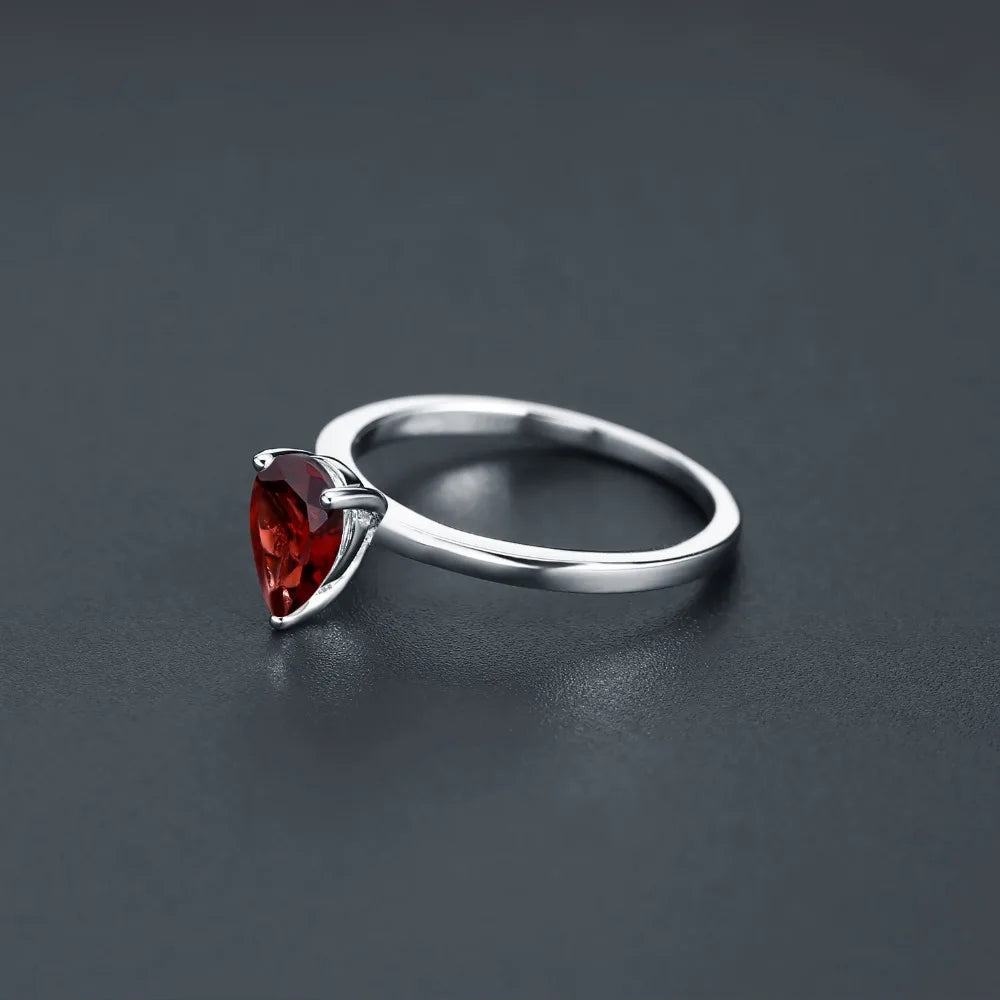 Elegant Red Garnet Water Drop Ring | Sterling Silver | Choosen Jewelry