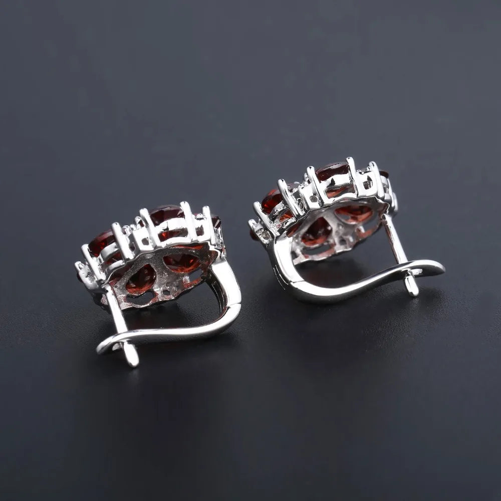 Vintage Red Garnet Flower Stud Earrings in 925 Sterling Silver - Choosen Jewelry