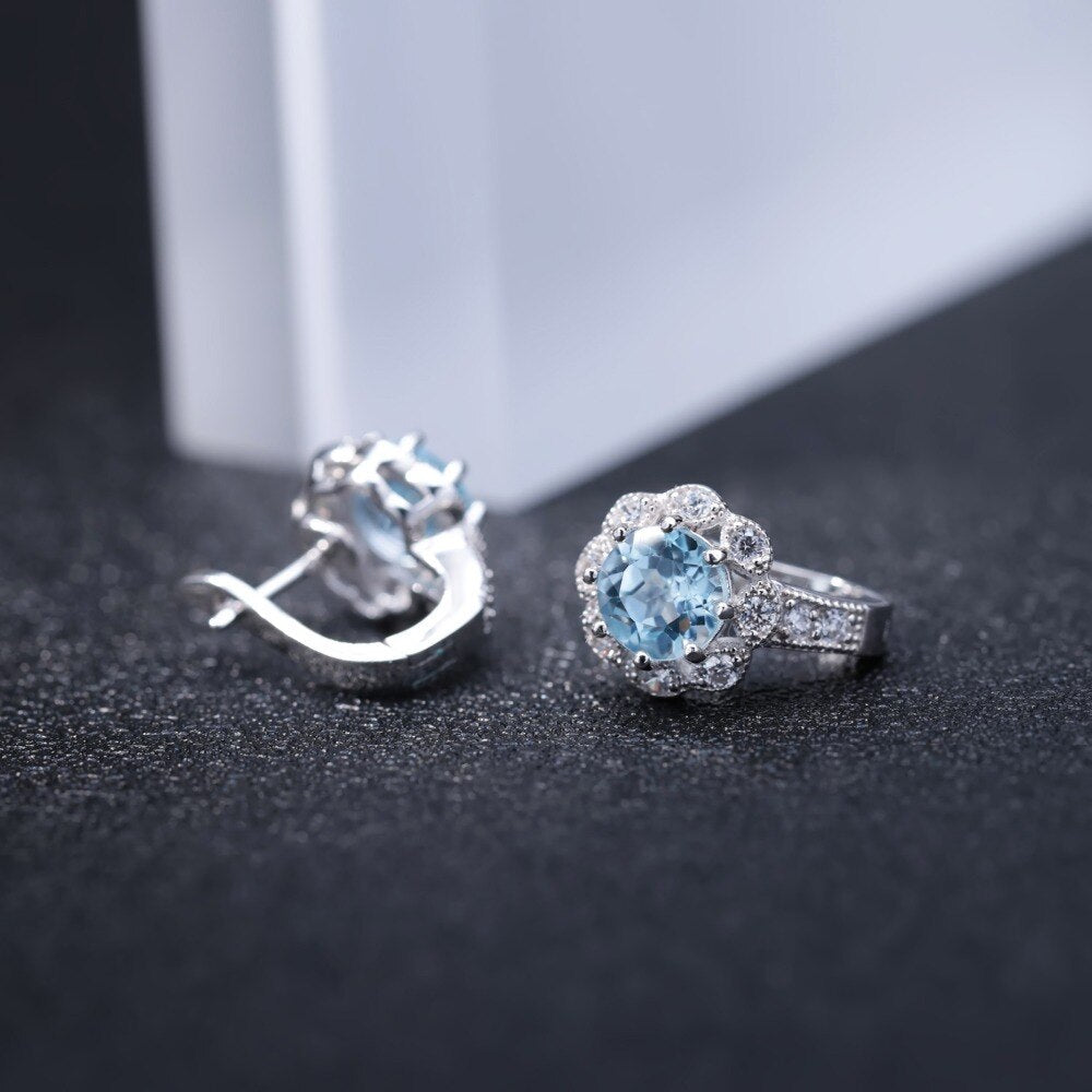 Sky Blue Topaz Halo Earrings