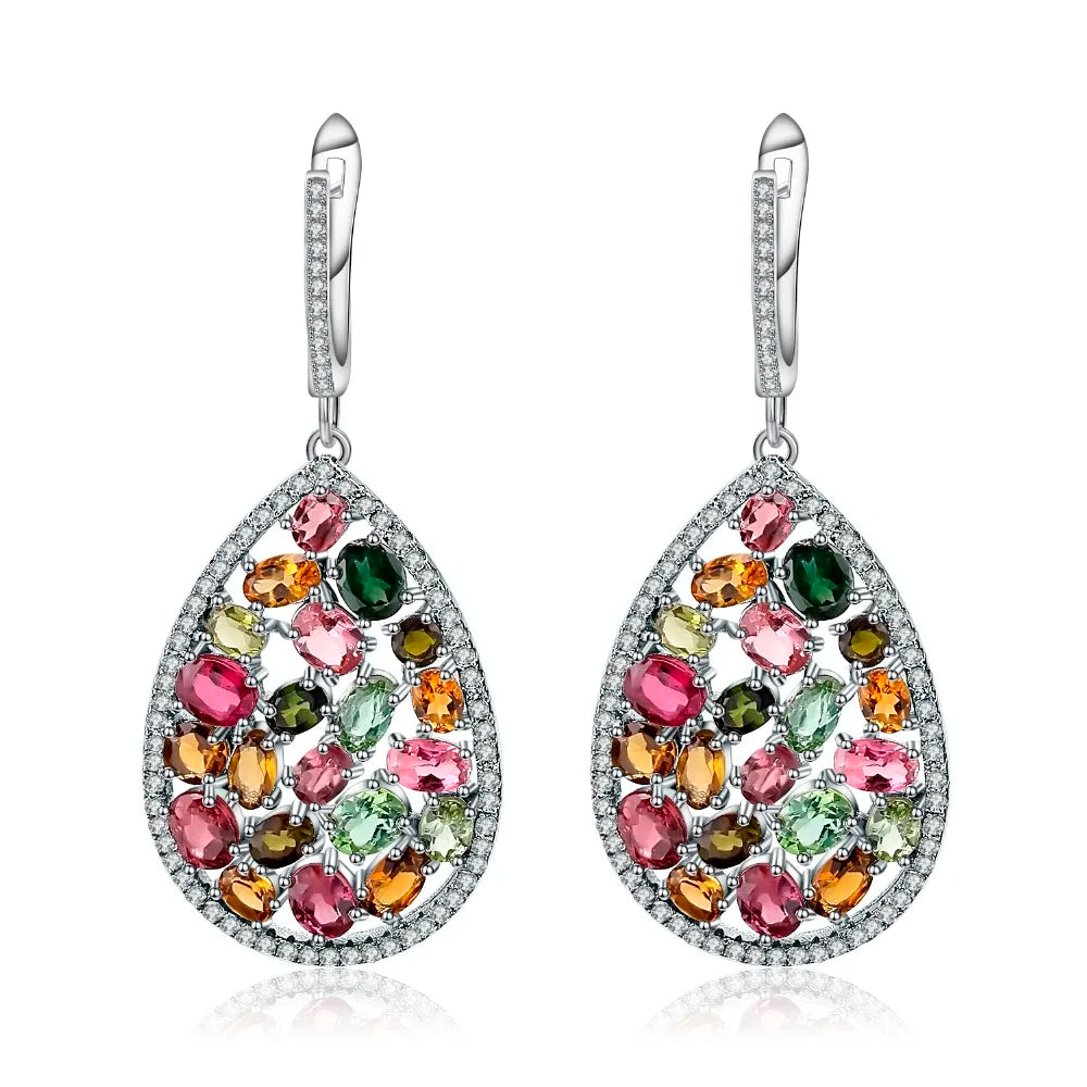 Colorful Tourmaline Drop Earrings in 925 Sterling Silver | Choosen Jewelry