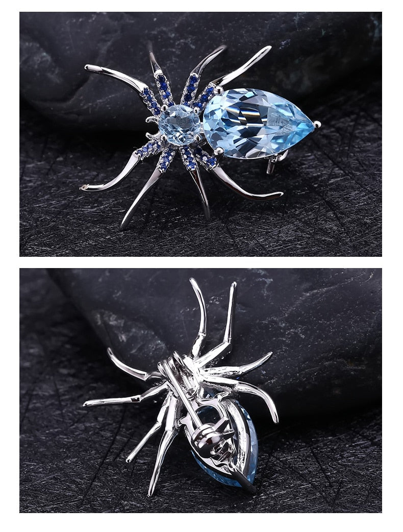 5.9Ct Sky Blue Topaz Spider Brooch For Women, 925 Sterling Sliver