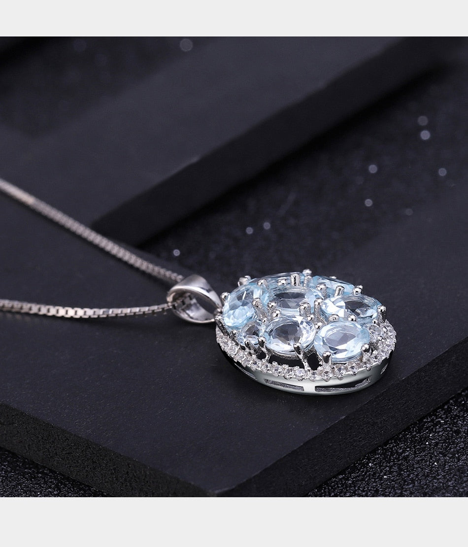 Oval Cut Sky Blue Topaz Necklace in 925 Sterling Silver