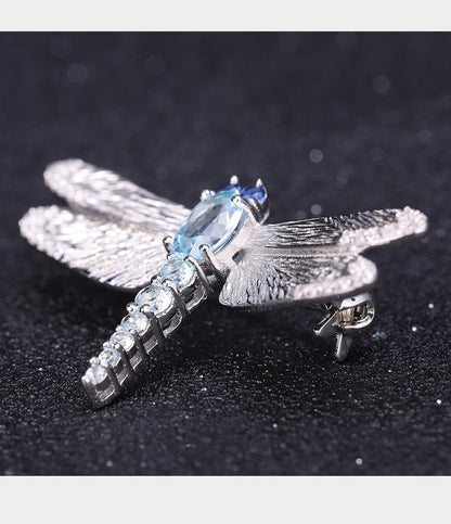 Brooches for Women, Sky Blue Topaz with Blue Sapphire, 925 Sterling Silver, Brooches,