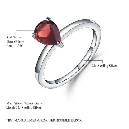 Elegant Red Garnet Water Drop Ring | Sterling Silver | Choosen Jewelry