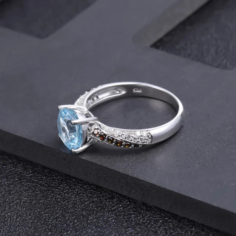 Choosen Jewelry: Natural Sky Blue Topaz and Smoky CZ Sterling Silver Wedding Set