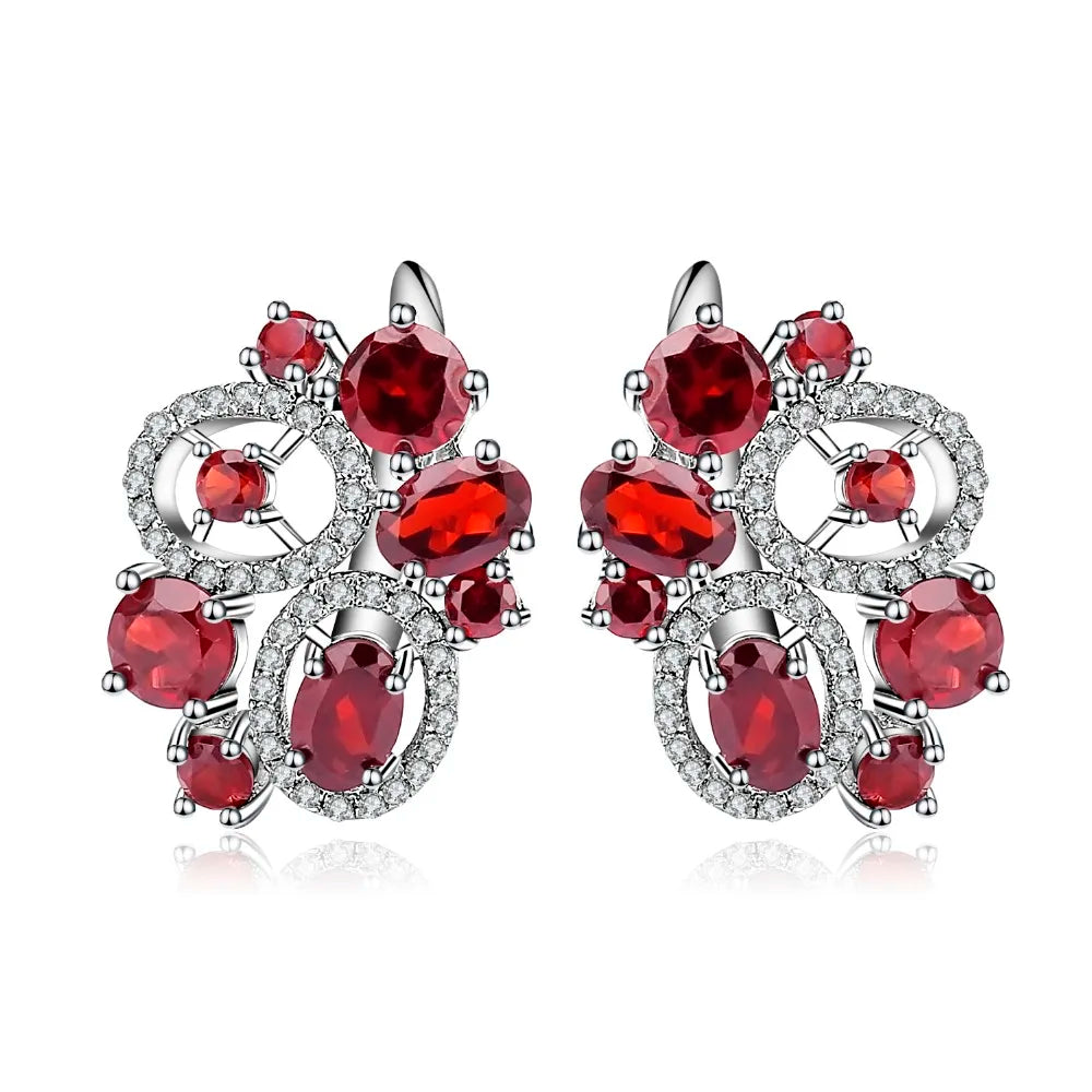 925 Sterling Silver Garnet Flower Stud Earrings by Choosen Jewelry - 6.23Ct Natural Gemstone Wedding Earrings for Women