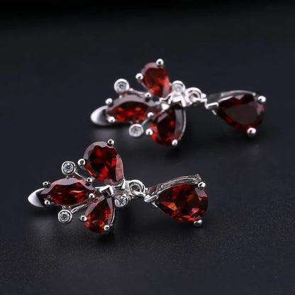 Choosen Jewelry: Elegant 6.84Ct Red Garnet Flower Drop Earrings in 925 Sterling Silver