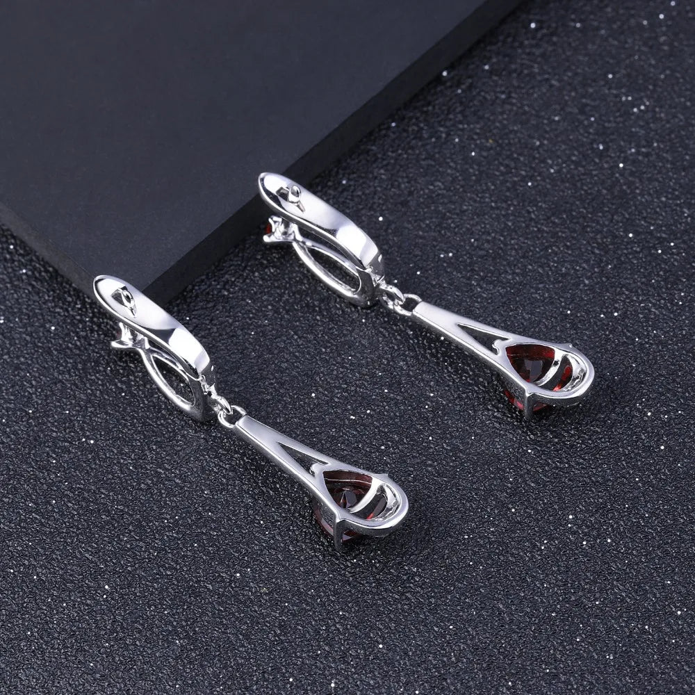 925 Sterling Silver Triangle Red Garnet Drop Earrings by Choosen Jewelry - 2.71Ct Natural Gemstone