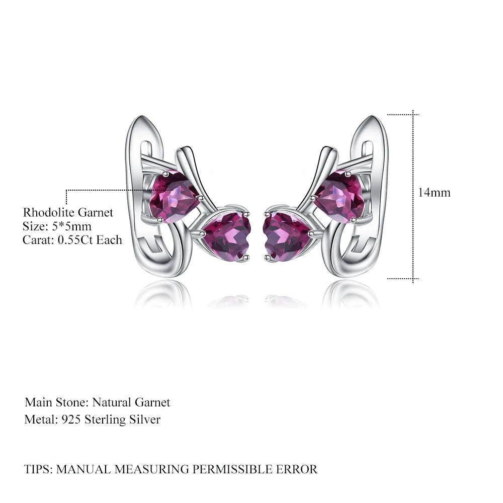 Heart-Shaped Rhodolite Garnet Stud Earrings in Sterling Silver | Choosen Jewelry