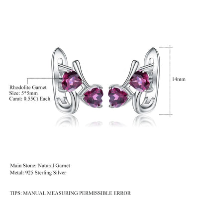 Heart-Shaped Rhodolite Garnet Stud Earrings in Sterling Silver | Choosen Jewelry