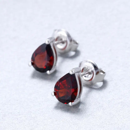 Natural Red Garnet Stud Earrings in 925 Sterling Silver - Choosen Jewelry