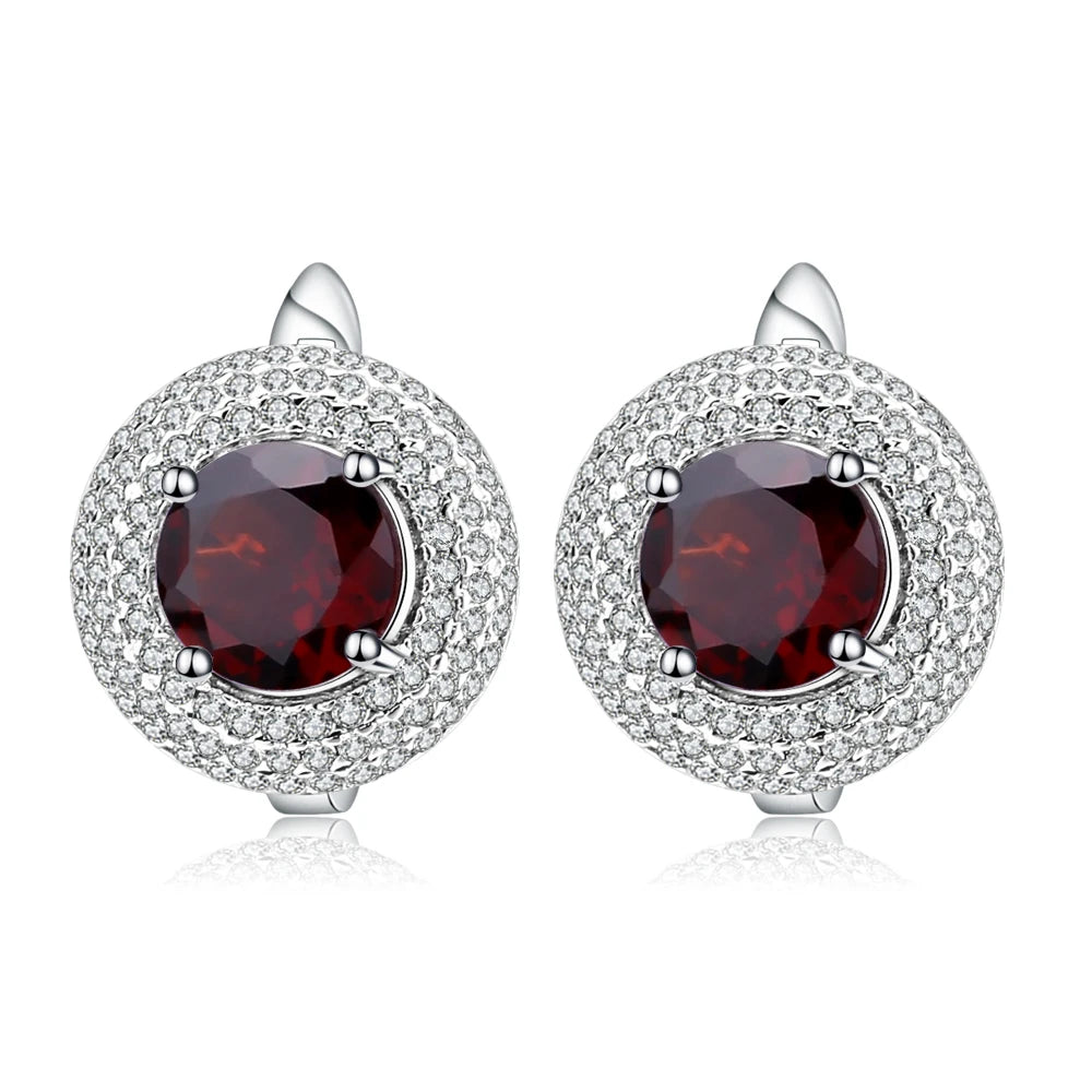 4.73Ct Round Red Garnet Stud Earrings | Sterling Silver Wedding Jewelry | Choosen Jewelry