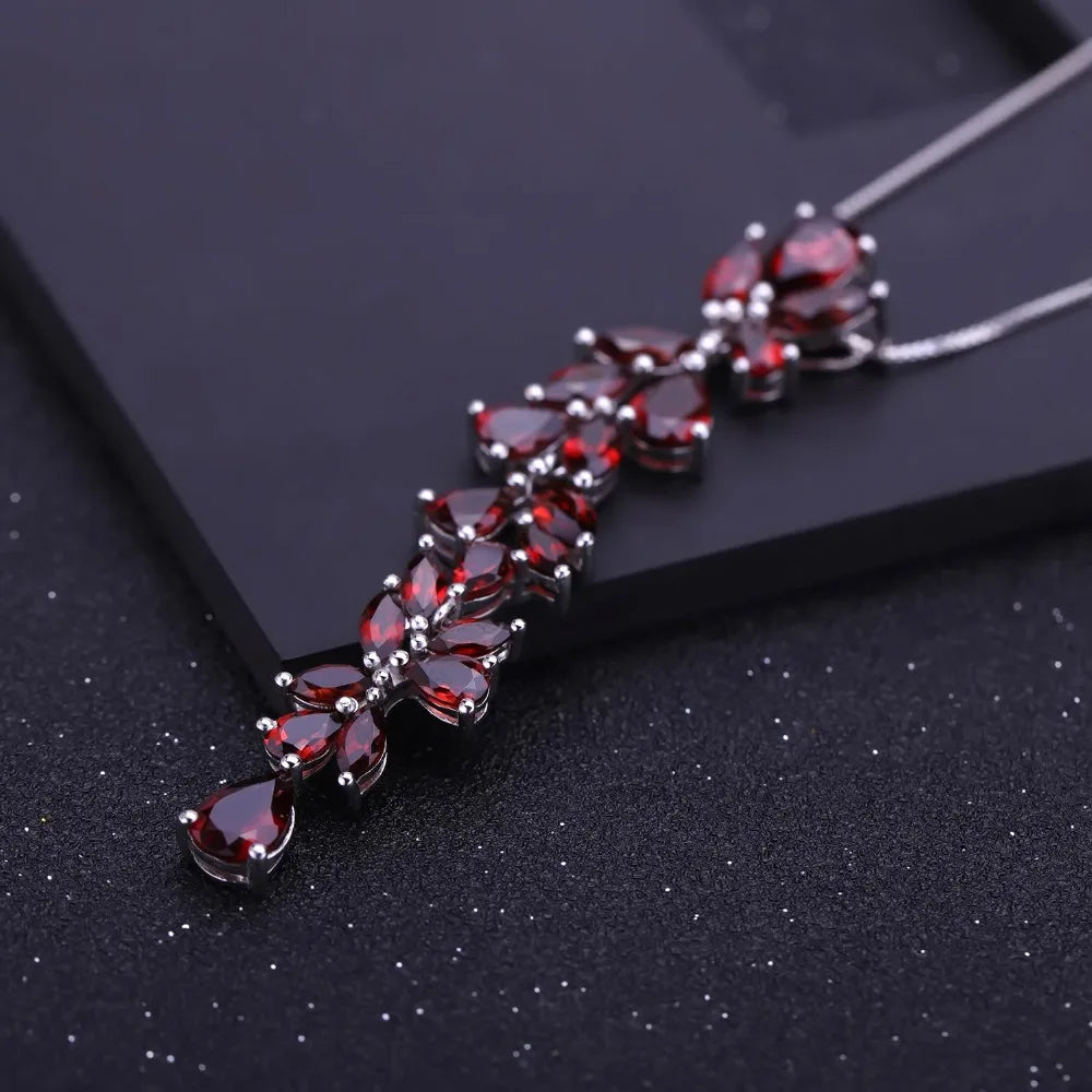 925 Sterling Silver Leaf Pendant Necklace with 14.65Ct Natural Red Garnet - Choosen Jewelry