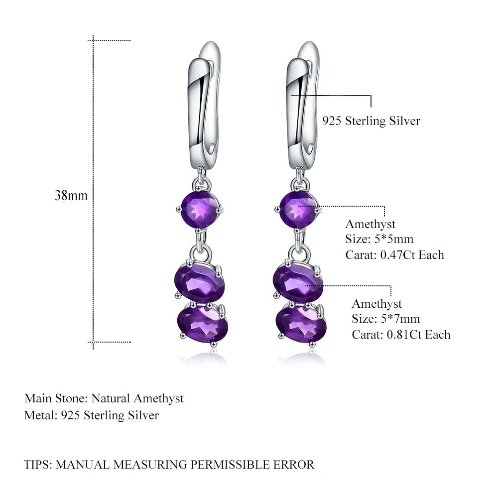 Sterling Silver Natural Amethyst Drop Earrings | Choosen Jewelry