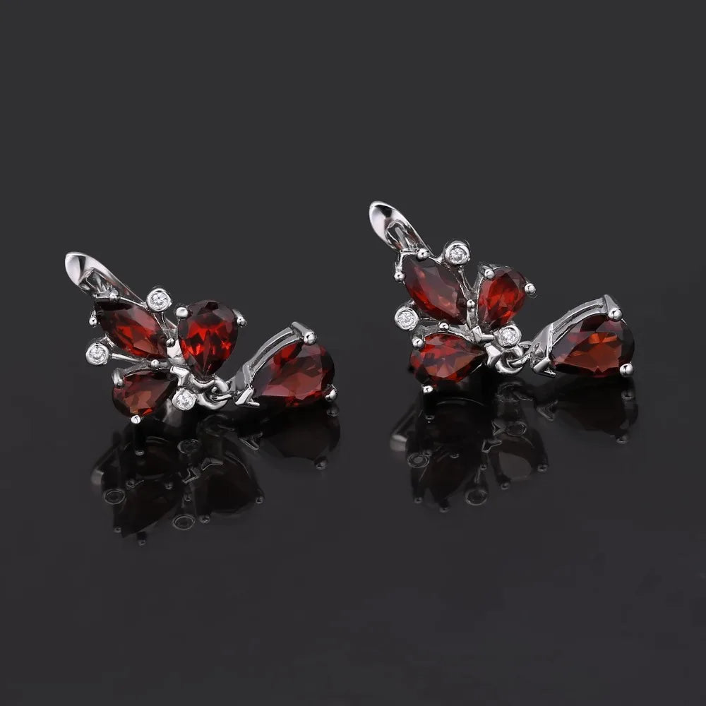 Choosen Jewelry: Elegant 6.84Ct Red Garnet Flower Drop Earrings in 925 Sterling Silver