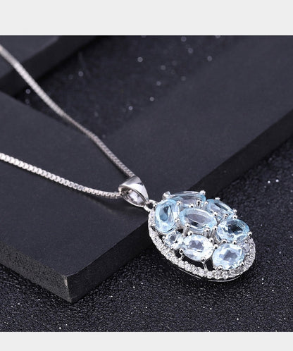 Oval Cut Sky Blue Topaz Necklace in 925 Sterling Silver