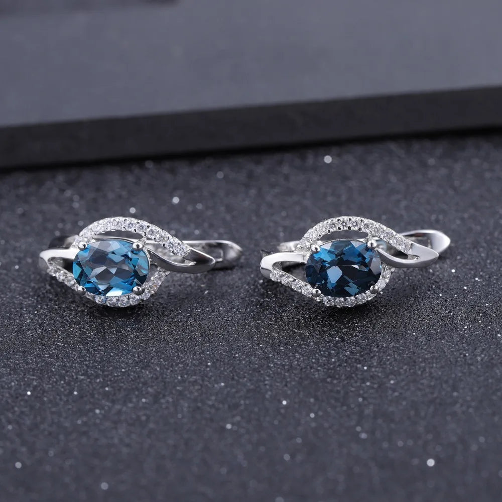 Choosen Jewelry: 13.7Ct Oval London Blue Topaz 925 Sterling Silver Earrings & Ring Set