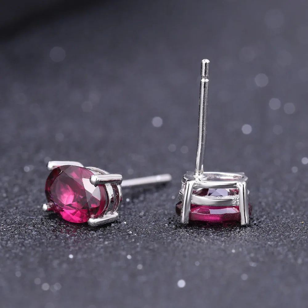 Natural Rhodolite Garnet Oval Stud Earrings | 925 Sterling Silver | Choosen Jewelry