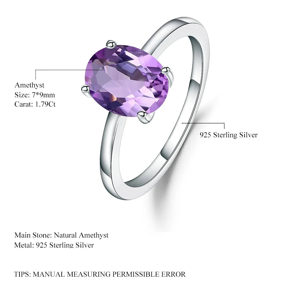 Oval Amethyst Sterling Silver Solitaire Ring - Choosen Jewelry