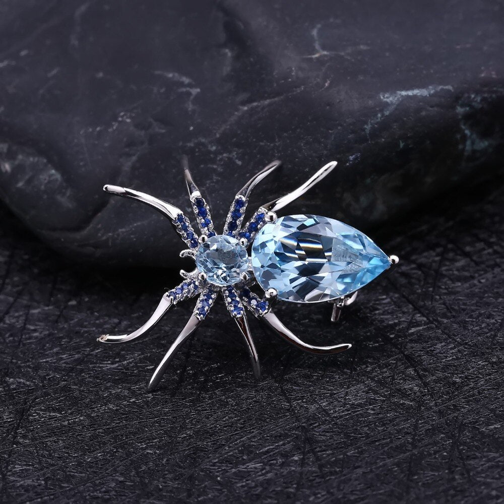 5.9Ct Sky Blue Topaz Spider Brooch For Women, 925 Sterling Sliver