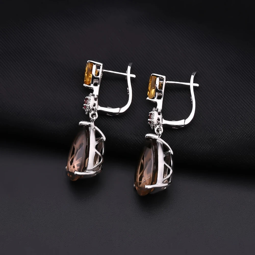 10.44Ct Smoky Quartz Citrine Garnet Drop Earrings | Choosen Jewelry 925 Sterling Silver Wedding Fine Jewelry