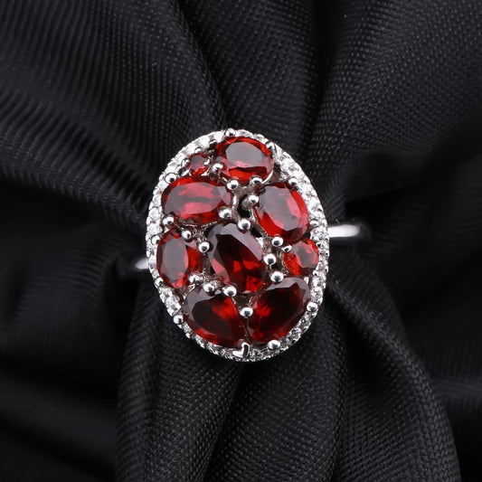 925 Sterling Silver Red Garnet Flower Engagement Ring | Choosen Jewelry