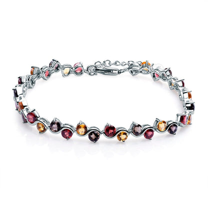 4*4mm Garnet-Citrine-Smoky Quartz Tennis Bracelet, 925 Sterling Silver