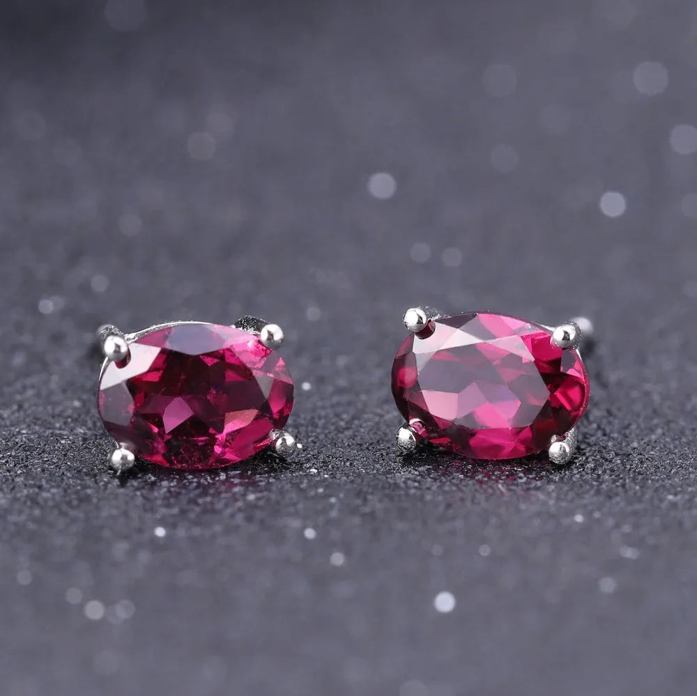 Natural Rhodolite Garnet Oval Stud Earrings | 925 Sterling Silver | Choosen Jewelry