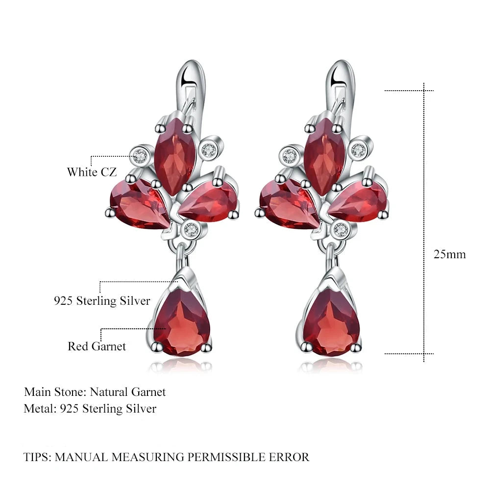 Choosen Jewelry: Elegant 6.84Ct Red Garnet Flower Drop Earrings in 925 Sterling Silver