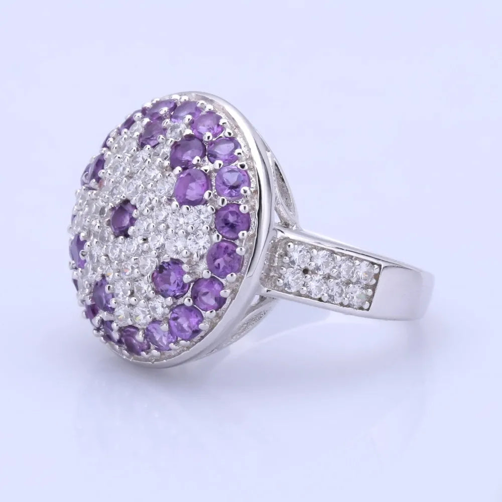 Choosen Jewelry 925 Sterling Silver Natural Amethyst Halo Cocktail Ring for Women