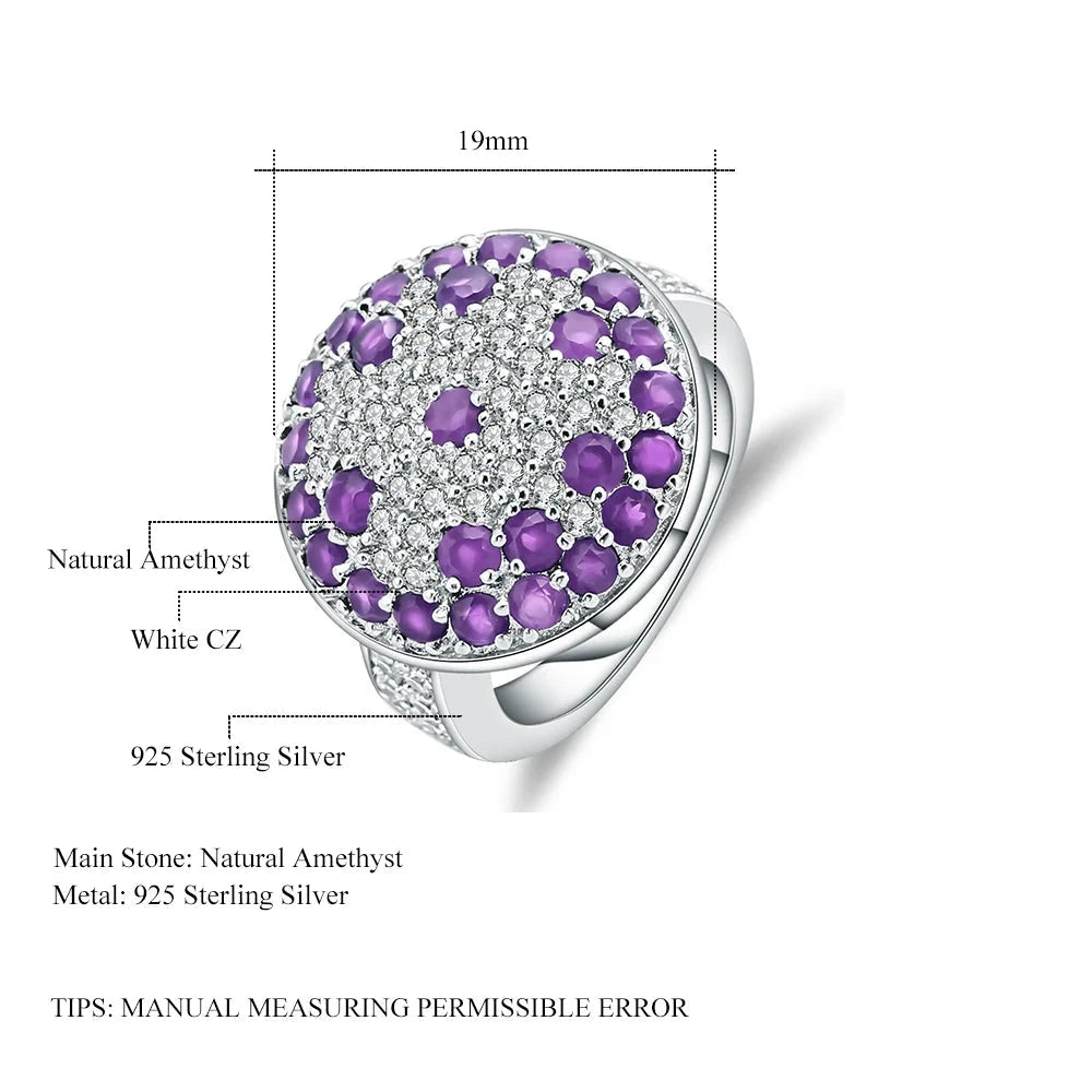 Choosen Jewelry 925 Sterling Silver Natural Amethyst Halo Cocktail Ring for Women