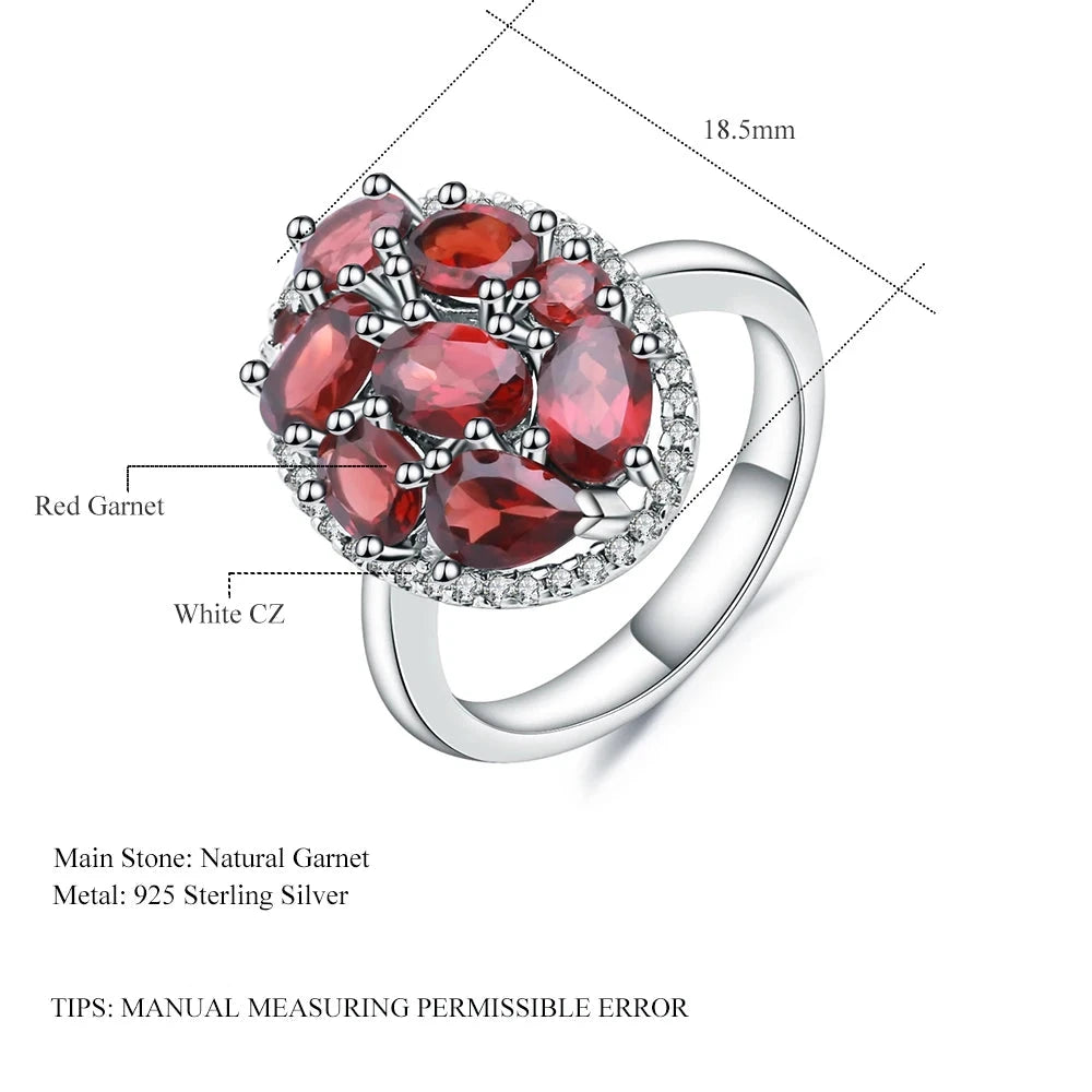 925 Sterling Silver Red Garnet Flower Engagement Ring | Choosen Jewelry