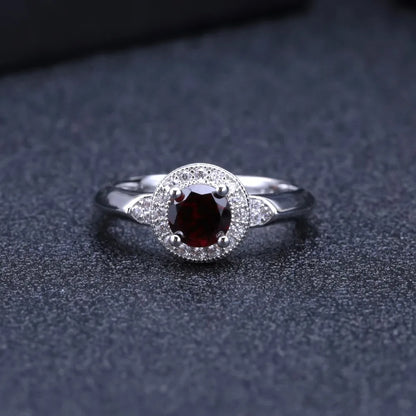 1.05Ct Round Red Garnet Sterling Silver Wedding Ring - Choosen Jewelry