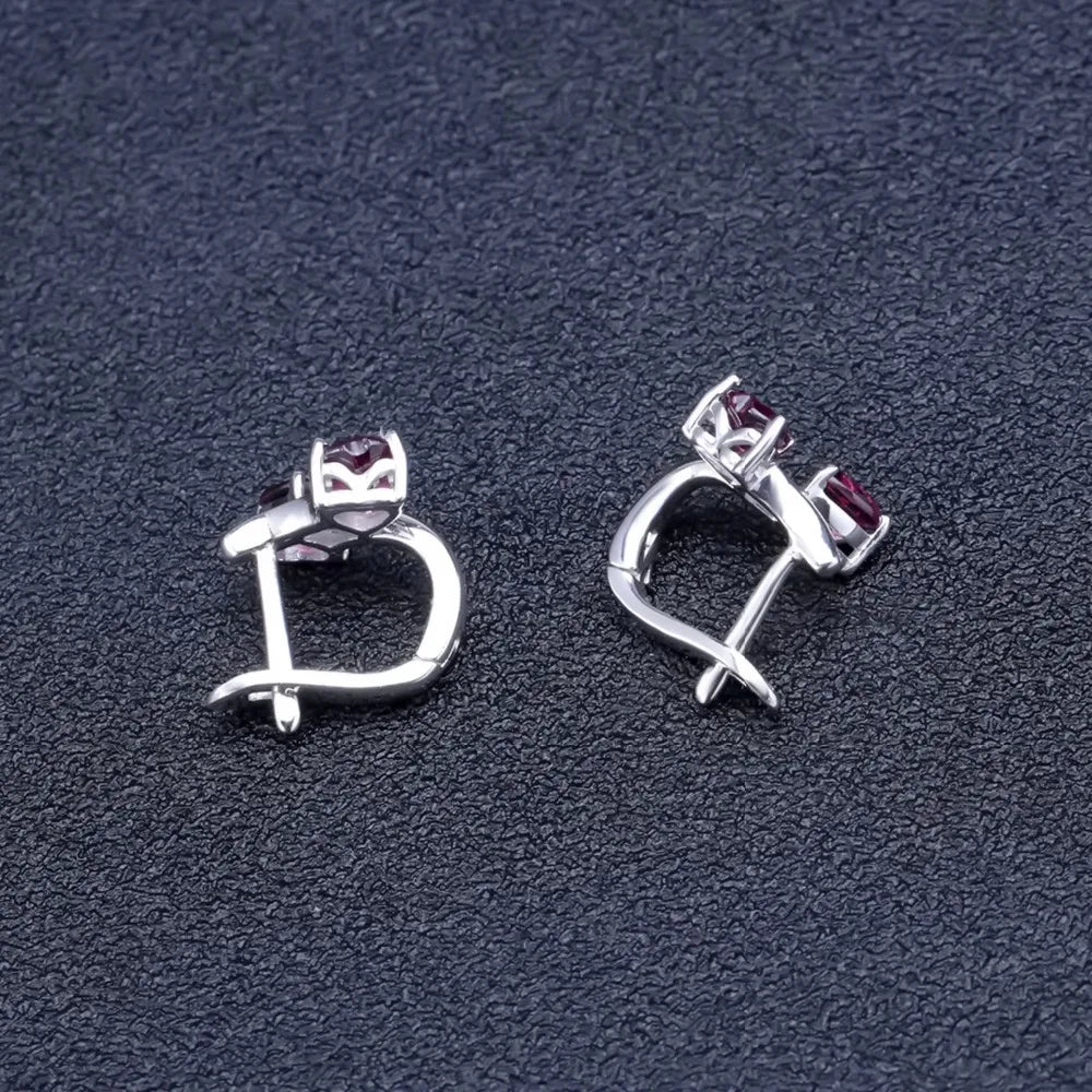 Heart-Shaped Rhodolite Garnet Stud Earrings in Sterling Silver | Choosen Jewelry