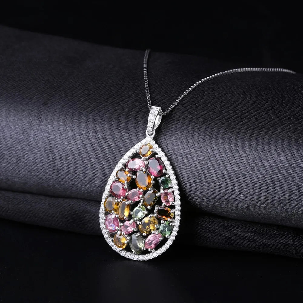 Choosen Jewelry 1.16Ct Natural Tourmaline Pendant Necklace in 925 Sterling Silver