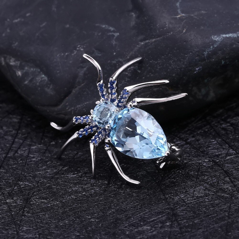 5.9Ct Sky Blue Topaz Spider Brooch For Women, 925 Sterling Sliver