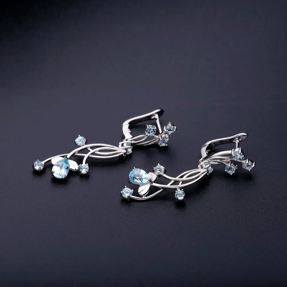 Sky Blue Topaz Flower Jewelry Set: Sterling Silver Ring & Earrings by Choosen Jewelry