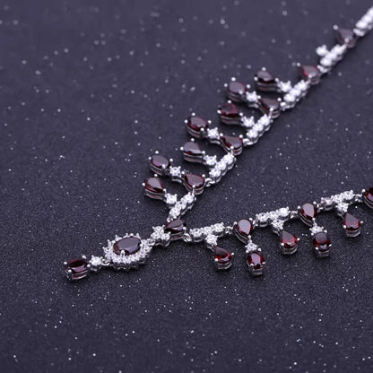 15.2Ct Natural Red Garnet Bridal Necklace - Choosen Jewelry 925 Sterling Silver