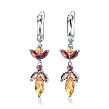 Choosen Jewelry: Elegant Citrine and Gemstone Drop Earrings in 925 Sterling Silver for Women