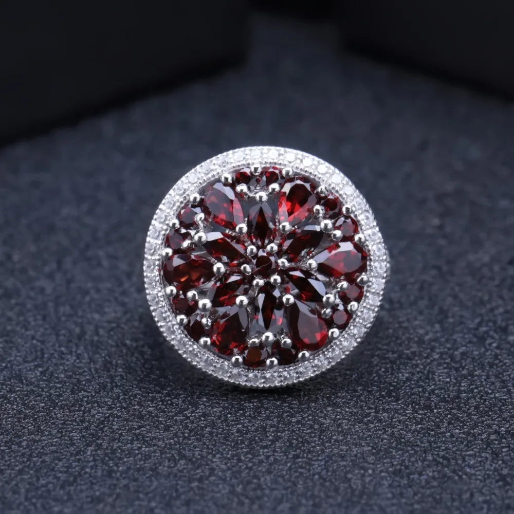 Vintage 3.88Ct Red Garnet Sterling Silver Cocktail Ring - Choosen Jewelry